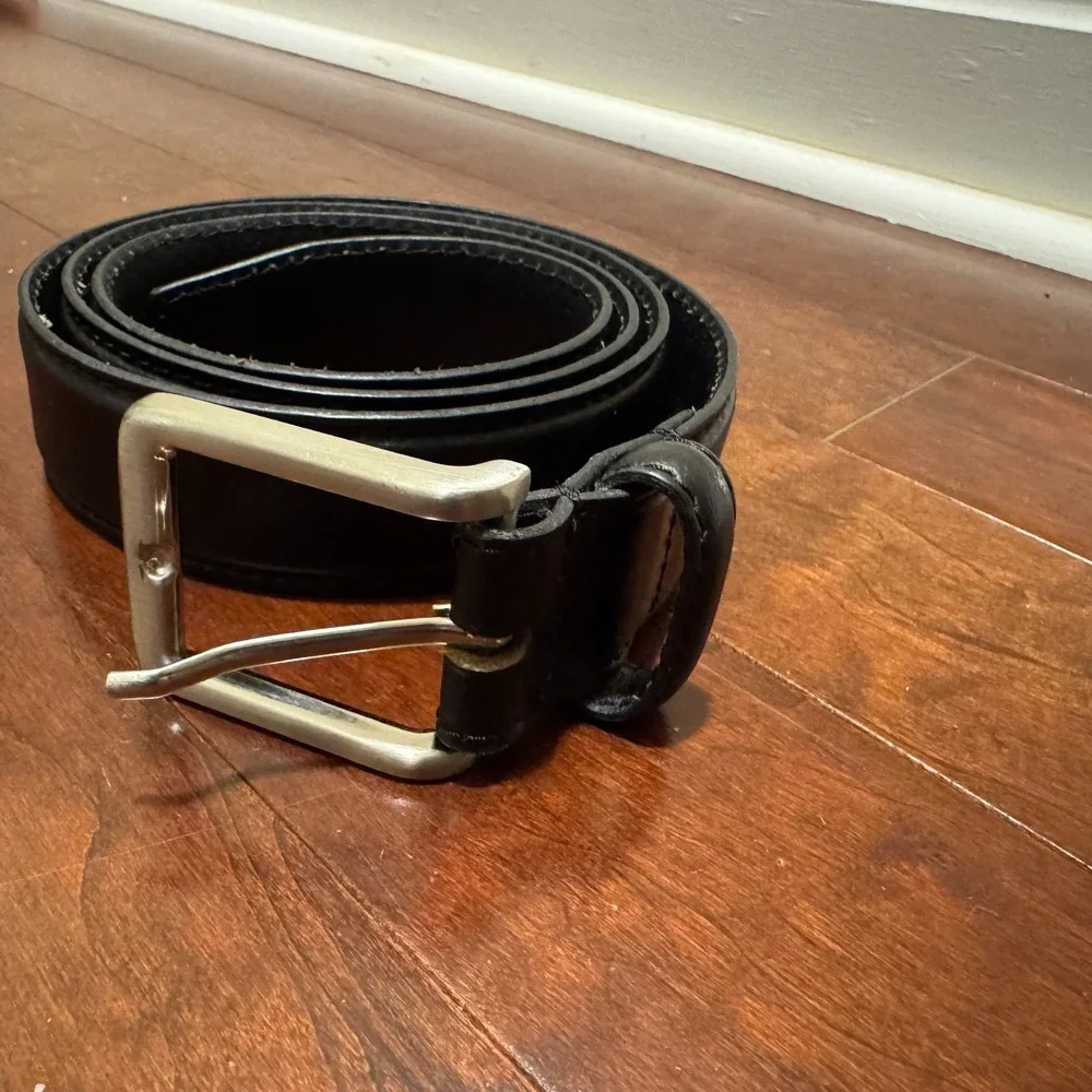Mens Black Genuine Leather Belt Silver Buckle Classic Size 38-40